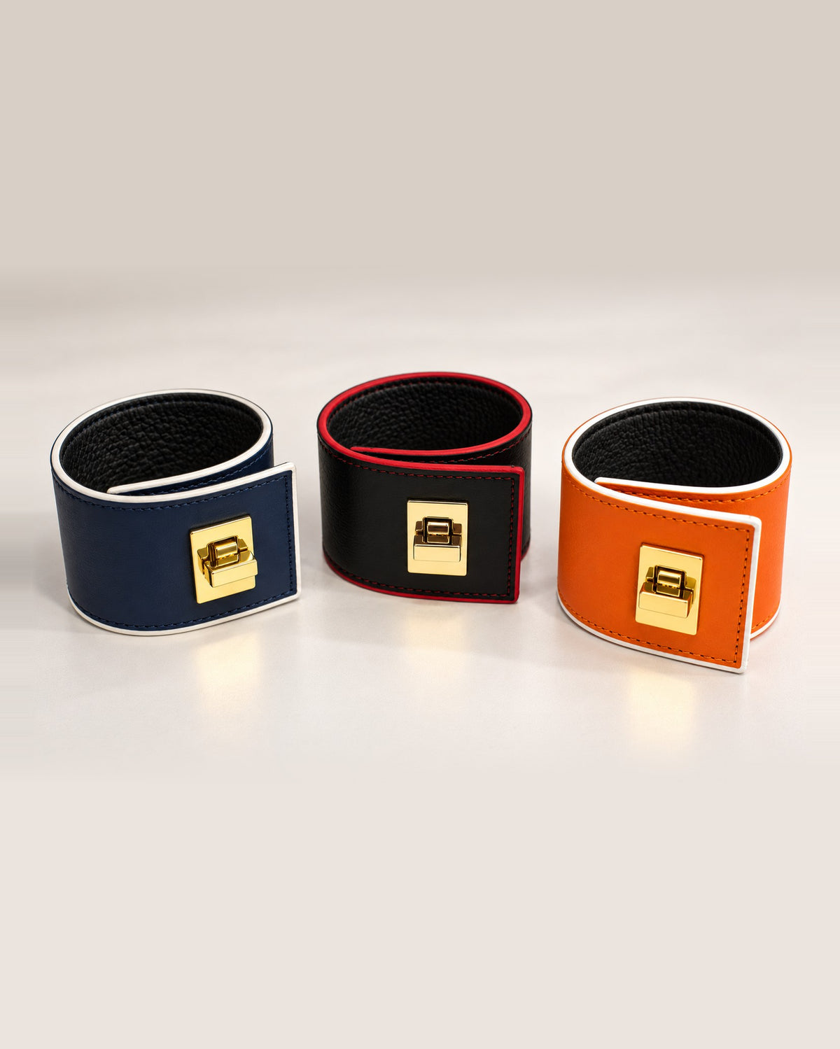 L'Élégante set of three: blue & white, black & red and orange & white